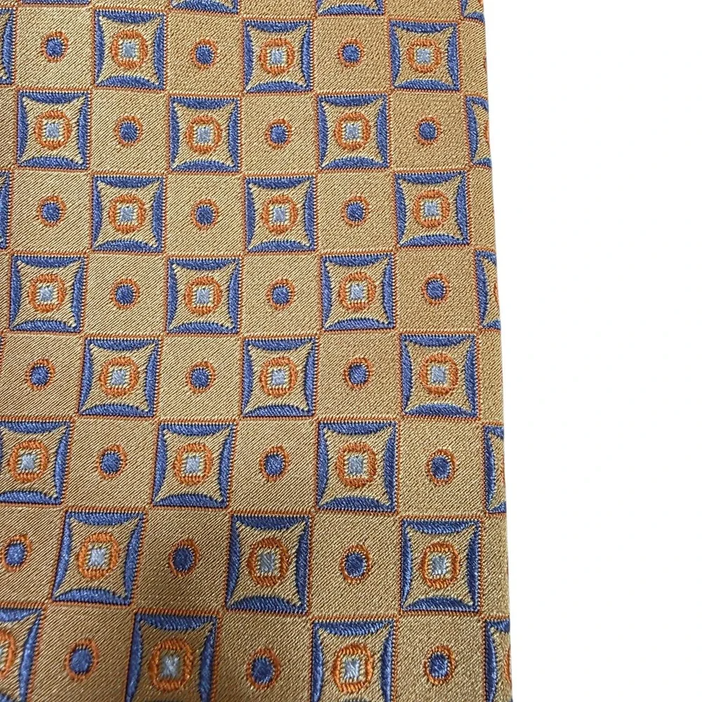 John W Nordstrom Men's Tie Necktie‎ Designer Luxury Peach Orange Blue Geometric